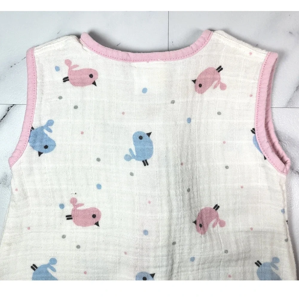 Little Journey Organic Muslin Wearable Blanket Bird Print Pink Blue Girls Small